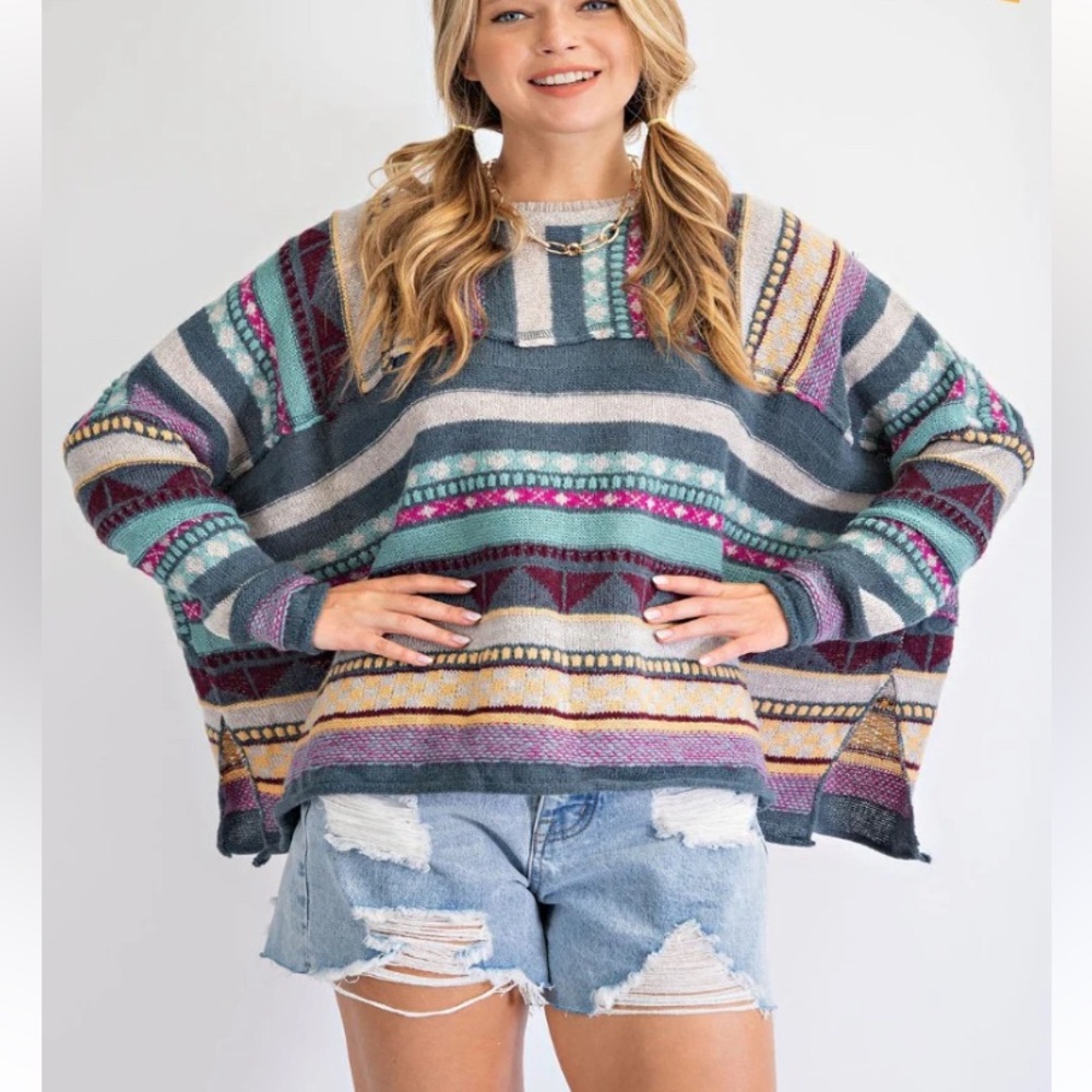 Easel Vibrant Striped Women's Sweater Size Large EUC